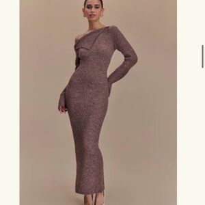 Meshki One Shoulder Brown Knit Dress